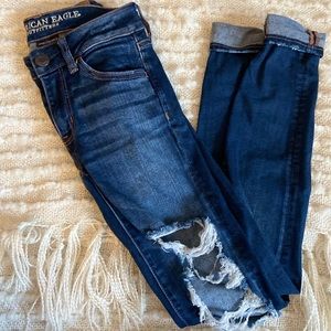 American Eagle 0 Long ripped Jeggings